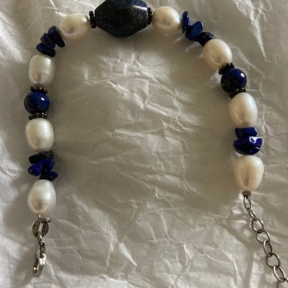 Lapis & Cultured pearl bracelet - Picture 2 of 4